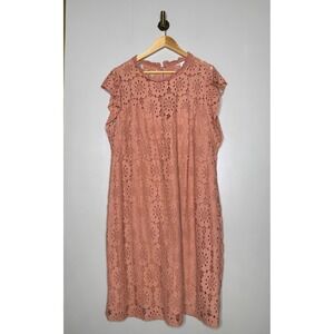 Cato Womens Plus 22W Lace Shift Dress Terracotta Floral Eyelet Flutter Sleeve